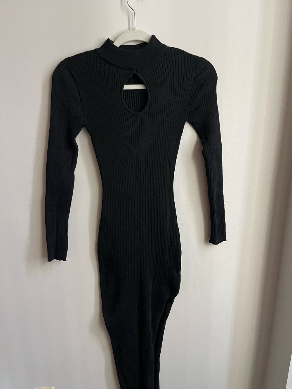Say What? Black Ribbed Long Sleeve Keyhole Midi Dress